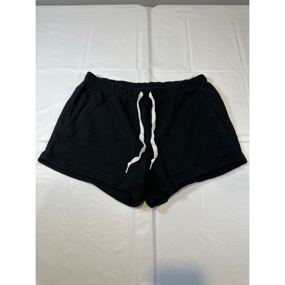 PINK Victoria's Secret Black Fleece Lounge Shorts Script Logo Drawstring Large